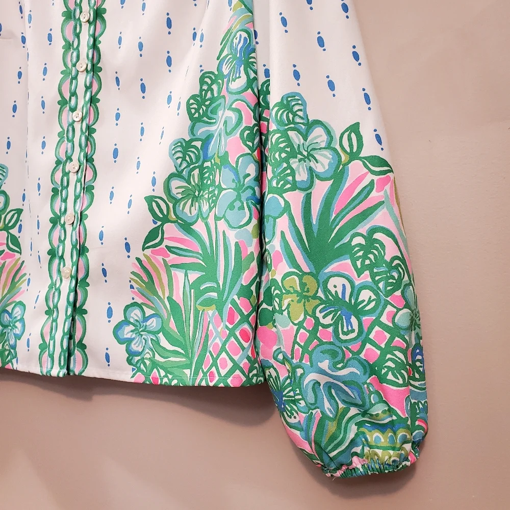 Lilly Pulitzer - Tavia Top Resort White Coconut Row Blouse - Size M - Picture 6 of 11